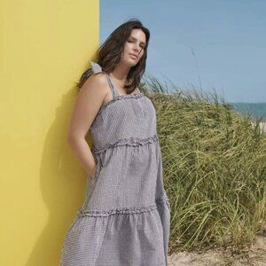 Lisa Marie Fernandez Black White Gingham Checkered Tie‎ Tiered Sun Dress 3X